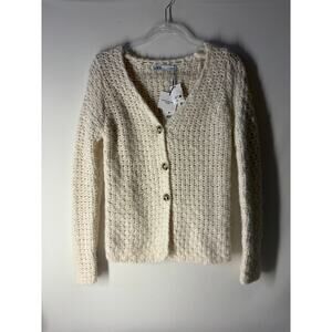 Zara Chunky Knit Cardigan Sweater Cream Wool Alpaca Blend NEW Size Small